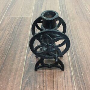 Vtg Wrought Cast Iron Industrial Brutalist Candle Holder Side Wheels That Turn